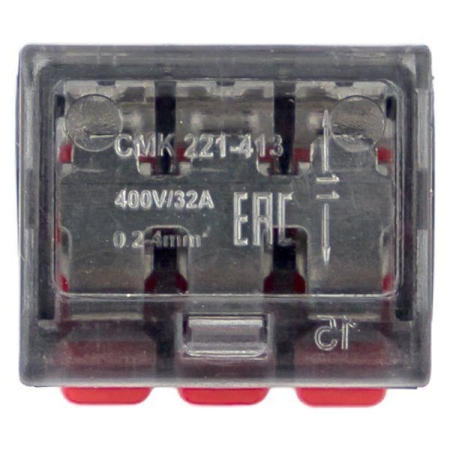Клемма строительно-монтажная СМК 221-413 с рычагом 3 отверстия 0.2-4.0кв.мм (блист.20шт) PROxima EKF plc-smk-221-413b-20