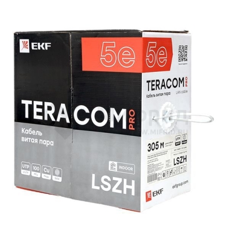 Кабель витая пара U/UTP кат.5E 4 пары 24 AWG solid LSZH нг(А)-HF сер. (м) TERACOM PRO EKF TRP-5EUTP-04LSH-GY-IN3