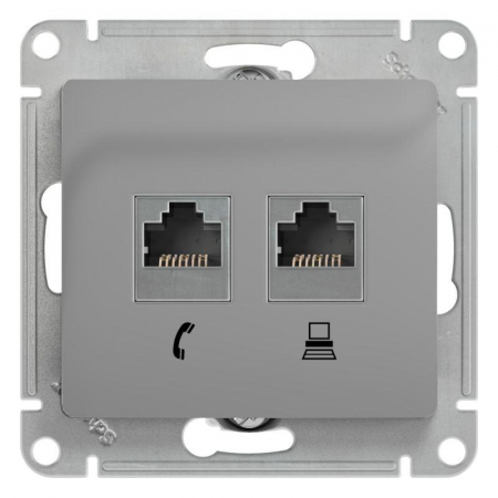 Розетка компьютерная + телефонная 2-м СП Glossa RJ45 + RJ11 кат.5E механизм алюм. SE GSL000385 Розетка компьютерная + телефонная 2-м СП Glossa RJ45 + RJ11 кат.5E механизм алюм. SE GSL000385