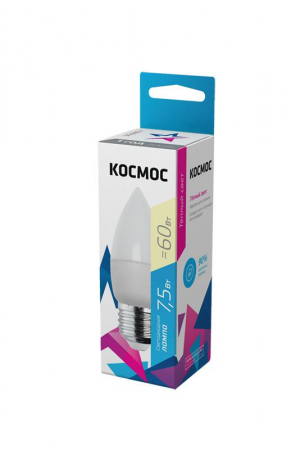 Лампа светодиодная 7.5Вт свеча 3000К тепл. бел. E27 220В КОСМОС LkecLED7.5wCNE2730