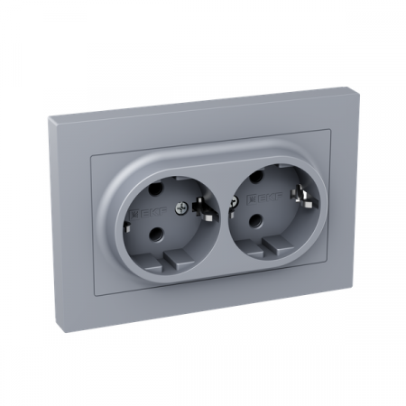 Розетка 2-м СП Эпика 16А с заземл. без защ. шторок с рамкой механизм алюм. EKF UP1-SOA-210 Розетка 2-м СП Эпика 16А с заземл. без защ. шторок с рамкой механизм алюм. EKF UP1-SOA-210