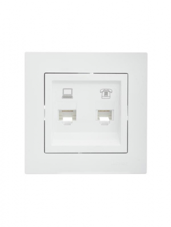 Розетка компьютерная + телефонная 1-м СП Vesna механизм бел. LEZARD 742-0288-143 Розетка компьютерная + телефонная 1-м СП Vesna механизм бел. LEZARD 742-0288-143