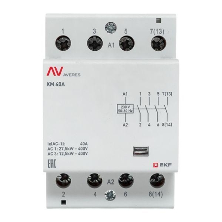 Контактор модульный КМ 40А 4NO 230В AC (3 мод.) AVERES EKF km-av-3-40-40-230V Контактор модульный КМ 40А 4NO 230В AC (3 мод.) AVERES EKF km-av-3-40-40-230V