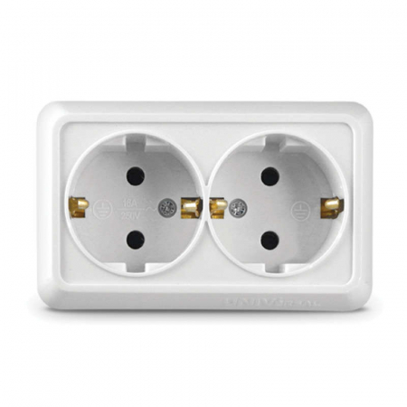 Розетка 2-м ОП Олимп 16А IP20 с заземл. бел. UNIVersal О0128 Розетка 2-м ОП Олимп 16А IP20 с заземл. бел. UNIVersal О0128