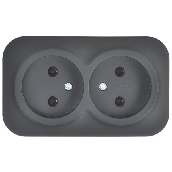 Розетка 2-м ОП GLORY РС22-2-ХЧм 10А без заземл. без защ. шторок черн. матов. IEK ERH20-K02M-10