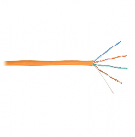 Кабель U/UTP 4 пары кат.5e (класс D) тест по ISO/IEC 100МГц одножильный BC (чистая медь) 24AWG (0.49мм) внутр. LSZH нг(А)-HFLTx оран. (уп.305м) NIKOLAN NKL 2100C-OR