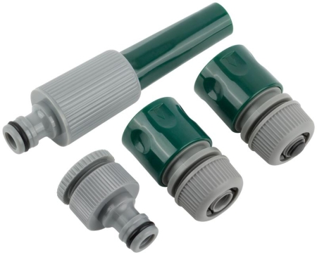 Набор поливочный 4шт 1/2дюйм ( насадка для полива; соединитель; соединитель с автостопом; адаптер внешний ) FIT 77291