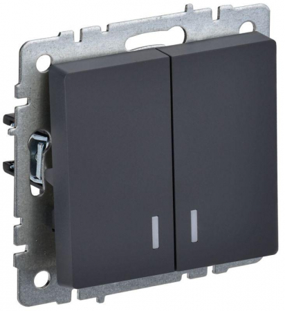 Выключатель 2-кл. СП BRITE ВС10-2-1-БрГ 10А с индик. механизм графит IEK BR-V20-1-10-K53 Выключатель 2-кл. СП BRITE ВС10-2-1-БрГ 10А с индик. механизм графит IEK BR-V20-1-10-K53