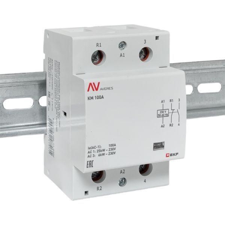 Контактор модульный КМ 100А 1NC+1NO 230В AC (3 мод.) AVERES EKF km-av-3-100-11-230V Контактор модульный КМ 100А 1NC+1NO 230В AC (3 мод.) AVERES EKF km-av-3-100-11-230V