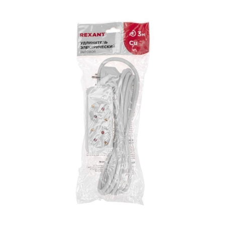 Удлинитель 2х3м с заземл. STANDARD 3х1кв.мм бел. Rexant 13-4004 Удлинитель 2х3м с заземл. STANDARD 3х1кв.мм бел. Rexant 13-4004
