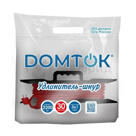 Удлинитель-шнур на рамке 1х30м с заземл. 10А IP20 2.2кВт ПВС 3х1 DOMTOK 2480