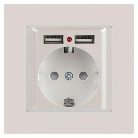 Розетка 1-м СП Accent 6-410-06 16А IP20 250В P+E Schuko + 2хUSB защ. шторки перламутр. Intro Б0063700 Розетка 1-м СП Accent 6-410-06 16А IP20 250В P+E Schuko + 2хUSB защ. шторки перламутр. Intro Б0063700