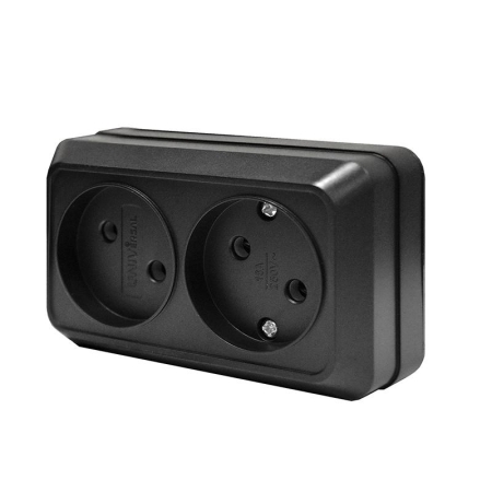 Розетка 2-м ОП Олимп 16А IP20 без заземл. черн. Universal 2215 Розетка 2-м ОП Олимп 16А IP20 без заземл. черн. Universal 2215