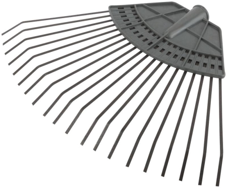 Грабли веерные пластинчатые (пластмассовая основа) 20 зубьев 310х450мм без черенка КУРС 76941