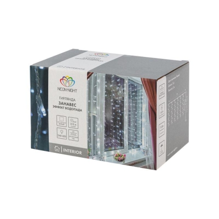 Гирлянда светодиодная "Светодиодный Дождь" 3х2м 240LED бел. 25Вт 230В IP20 эффект водопада провод прозр. Neon-Night 235-005 Гирлянда светодиодная "Светодиодный Дождь" 3х2м 240LED бел. 25Вт 230В IP20 эффект водопада провод прозр. Neon-Night 235-005