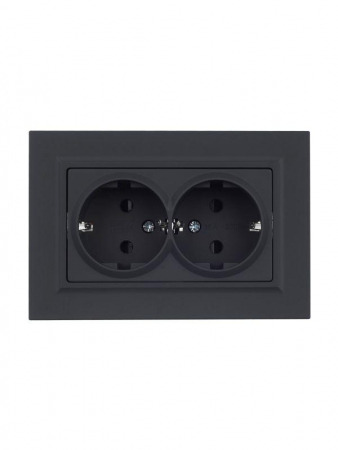 Розетка 2-м СП BRITE РСш12-3-БрГ 16А в сборе с заземл. защ. шторки графит IEK BR-R24-16-K53-F