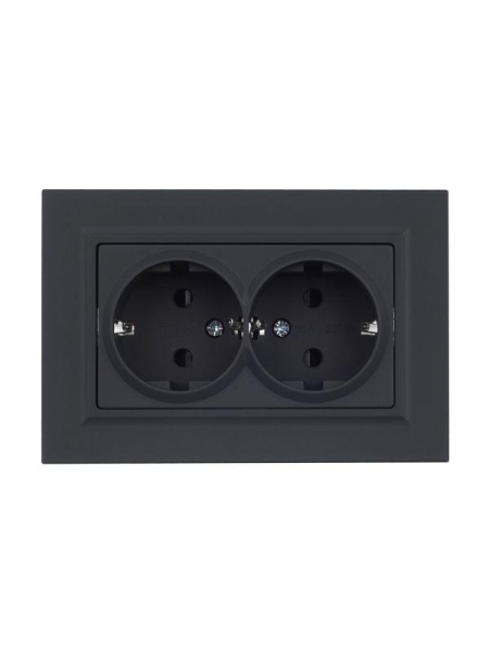 Розетка 2-м СП BRITE РСш12-3-БрГ 16А в сборе с заземл. защ. шторки графит IEK BR-R24-16-K53-F