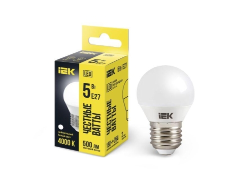 Лампа светодиодная G45 5Вт шар 4000К нейтр. бел. E27 450лм 230-240В IEK LLE-G45-5-230-40-E27