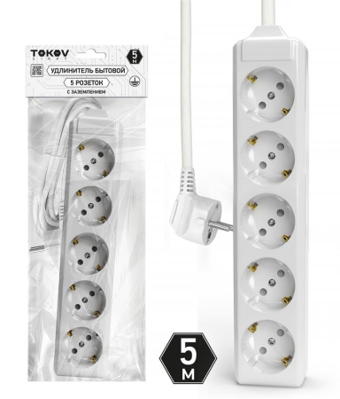 Удлинитель 5х5м с заземл. 10А 3х1.5 TOKOV LIGHT TKL-C01-BU5-5-1.5-Z Удлинитель 5х5м с заземл. 10А 3х1.5 TOKOV LIGHT TKL-C01-BU5-5-1.5-Z