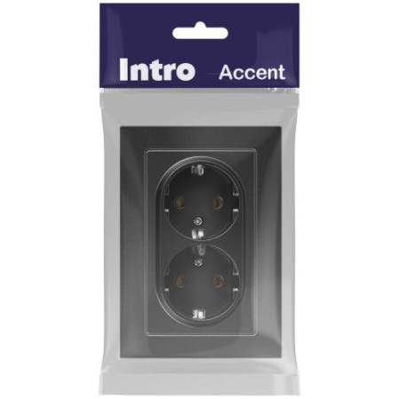 Розетка 2-м СП Accent 6-205-07 16А IP20 250В 2P+E Schuko AL/CU графит Intro Б0063496 Розетка 2-м СП Accent 6-205-07 16А IP20 250В 2P+E Schuko AL/CU графит Intro Б0063496