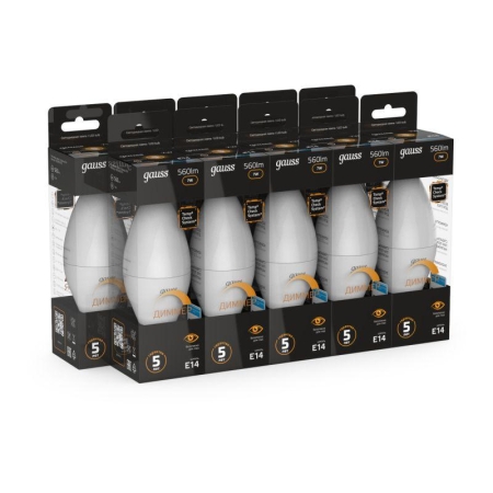 Лампа светодиодная Black 7Вт свеча 3000К тепл. бел. E14 560лм диммир. GAUSS 103101107-D Лампа светодиодная Black 7Вт свеча 3000К тепл. бел. E14 560лм диммир. GAUSS 103101107-D