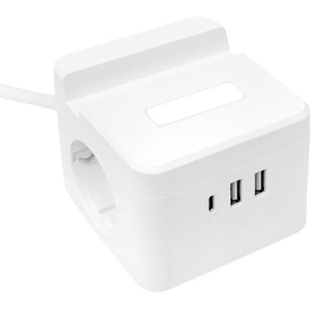 Удлинитель "Куб" 2х1.3м USB + 2Type C с быстрой зарядкой подставкой под телефон и ночником 1кв.мм EKF UBA-CUB-2-FC Удлинитель "Куб" 2х1.3м USB + 2Type C с быстрой зарядкой подставкой под телефон и ночником 1кв.мм EKF UBA-CUB-2-FC