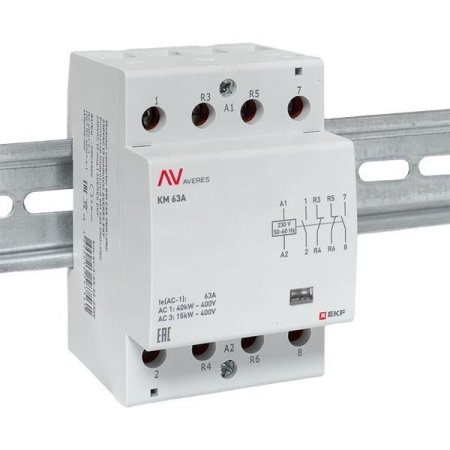 Контактор модульный КМ 63А 2NO+2NC 230В AC (3 мод.) AVERES EKF km-av-3-63-22-230V Контактор модульный КМ 63А 2NO+2NC 230В AC (3 мод.) AVERES EKF km-av-3-63-22-230V