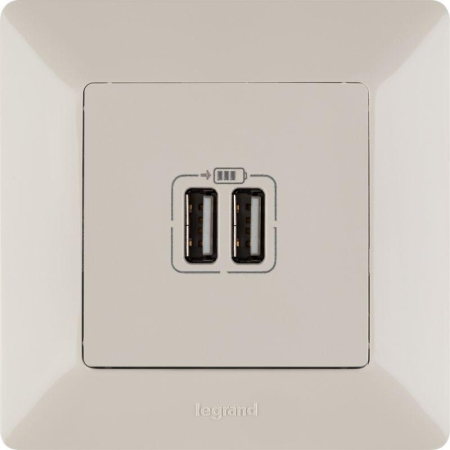 Розетка USB 2-м Valena Life 240В/5В 1500мА с лицев. панелью механизм сл. кость Leg 753512