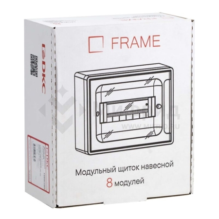 Щиток настенный Фрейм (FRAME) ЩРн-п-8 8 мод. с тонированной дверцей с 2 шинами PEN на 6 и 8 отверст. бел. DKC F08W1WD