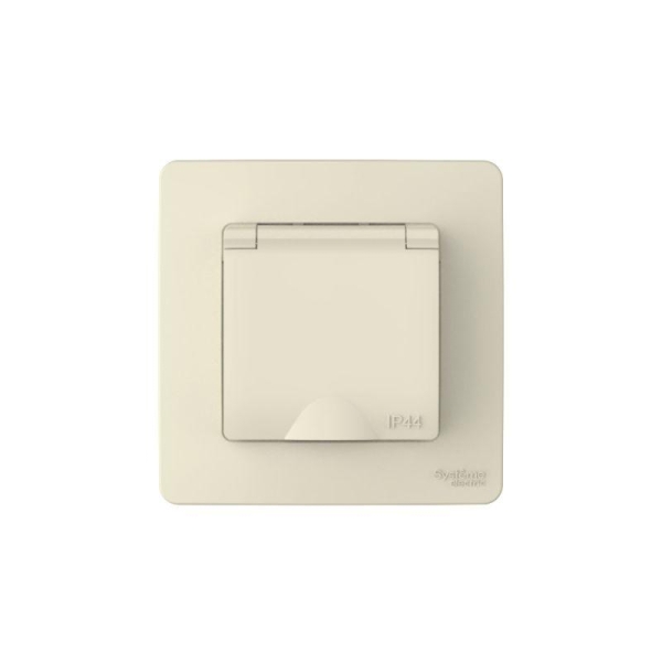 Розетка 1-м СП Blanca 16А IP44 250В с заземл. защ. шторки с крышкой молочн. SE BLNRS441112