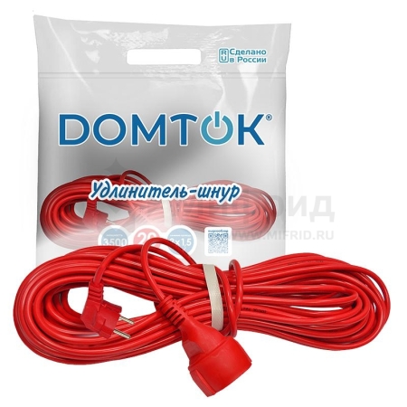 Удлинитель-шнур 1х20м с заземл. 16А IP20 3.5кВт ПВС 3х1.5 DOMTOK 2497