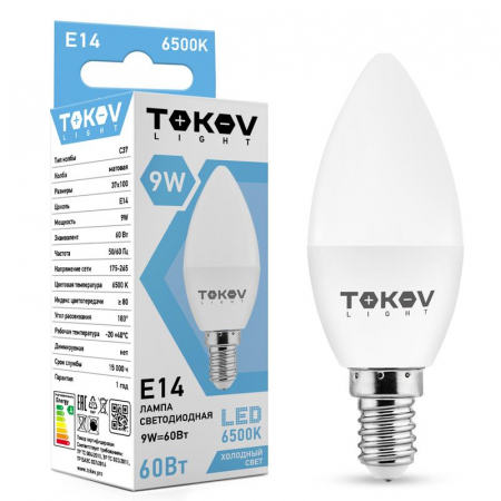 Лампа светодиодная 9Вт С37 6500К Е14 176-264В (TKL) TOKOV ELECTRIC TKL-C37-E14-9-6.5K Лампа светодиодная 9Вт С37 6500К Е14 176-264В (TKL) TOKOV ELECTRIC TKL-C37-E14-9-6.5K