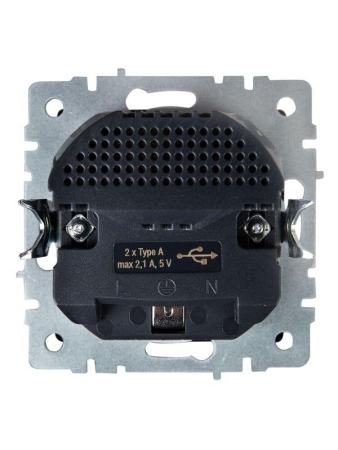 Розетка BRITE РЮш10-1-БрС 16А с USB A+A 2.1А с заземл. защ. шторки механизм сталь IEK BR-R14-16-U21-D21-K46