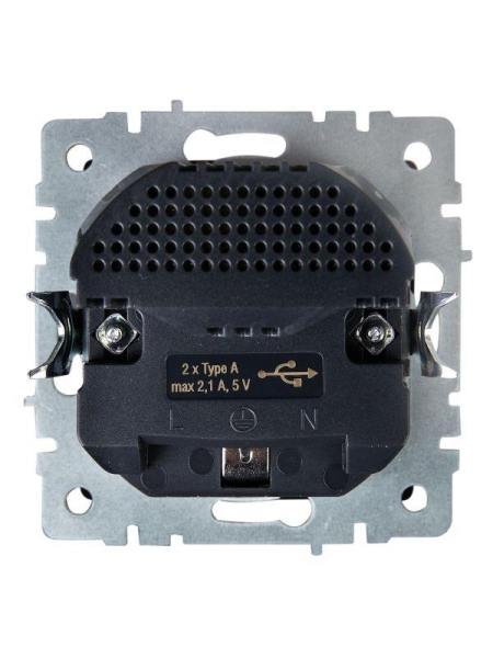 Розетка BRITE РЮш10-1-БрС 16А с USB A+A 2.1А с заземл. защ. шторки механизм сталь IEK BR-R14-16-U21-D21-K46