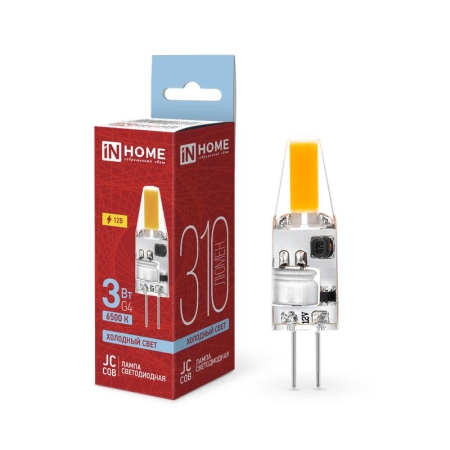Лампа светодиодная LED-JC-COB 3Вт 12В G4 6500К 310лм IN HOME 4690612060255 Лампа светодиодная LED-JC-COB 3Вт 12В G4 6500К 310лм IN HOME 4690612060255