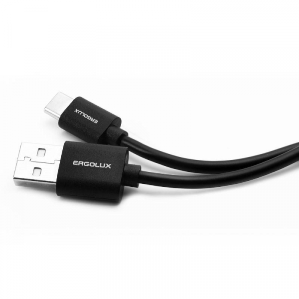 Кабель USB-Type C 2А 1м зарядка + передача данных черн. (пакет) ERGOLUX 15089