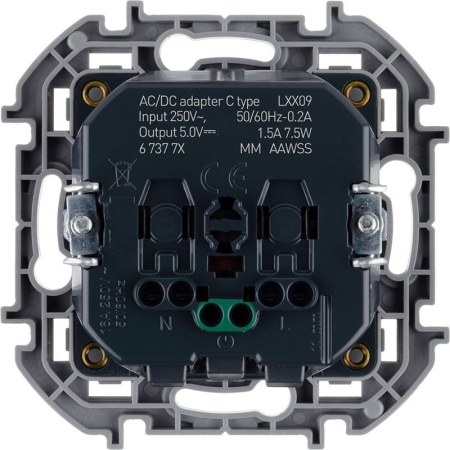 Розетка 1-м СП Inspiria 16А IP20 250В 2P+E немецк. стандарт с заряд. устр. USB тип C 1.5А 5В механизм алюм. IEK 673772