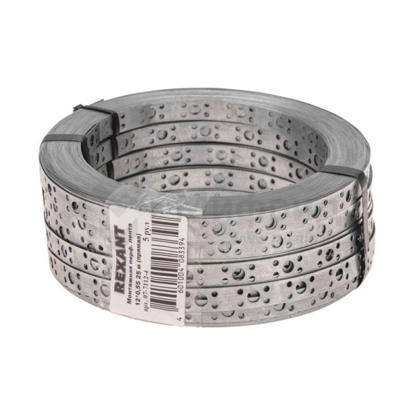 Лента монтажная перфорир. 12х0.55мм прямая полоса оцинк. (уп.25м) Rexant 07-7112-4