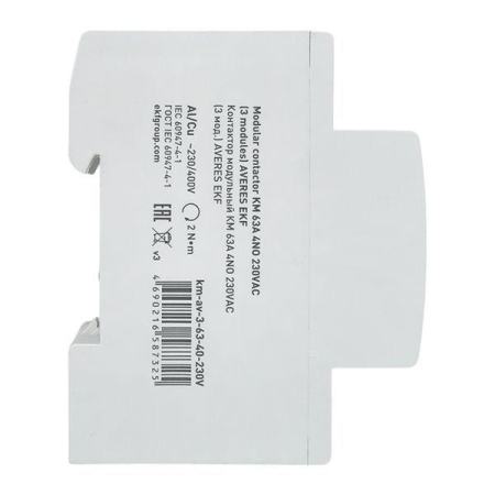 Контактор модульный КМ 63А 4NO 230В AC (3 мод.) AVERES EKF km-av-3-63-40-230V Контактор модульный КМ 63А 4NO 230В AC (3 мод.) AVERES EKF km-av-3-63-40-230V