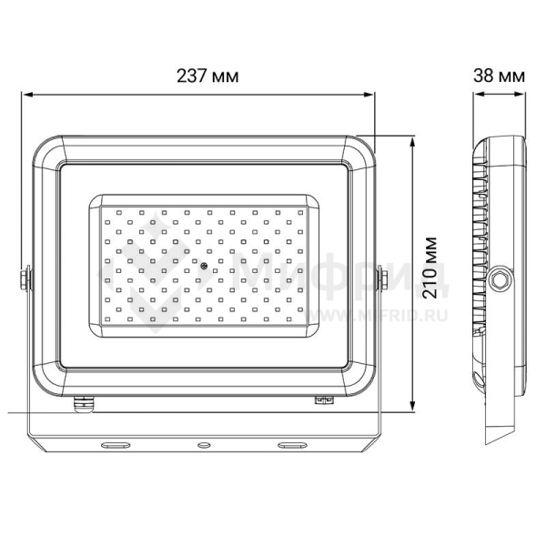 Прожектор светодиодный PFL-S2 50Вт 6500К IP65 220–240В ДО с клапаном закален. матов. стекло сер. JazzWay 2853301D