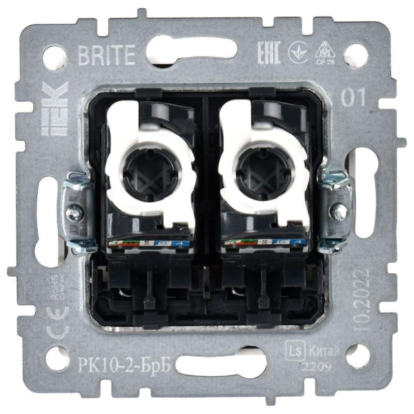Розетка компьютерная двойн. СП RJ45 кат.5E BRITE РК10-2-БрБ механизм бел. IEK BR-K20-1-K01 Розетка компьютерная двойн. СП RJ45 кат.5E BRITE РК10-2-БрБ механизм бел. IEK BR-K20-1-K01