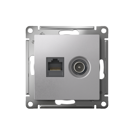 Розетка компьютерная + телевизионная 2-м СП AtlasDesign RJ45 кат.5E + TV механизм алюм. SE ATN000389