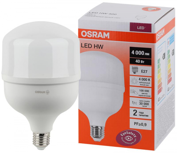 Лампа светодиодная LED HW 40Вт T матовая 4000К нейтр. бел. E27 4000лм 140-265В угол пучка 200град. PF>/=09 (замена 400Вт) OSRAM 4058075576810
