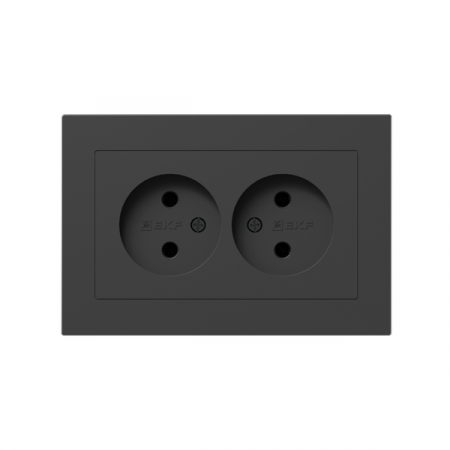 Розетка 2-м СП Эпика 16А без заземл. без защ. шторок с рамкой механизм черн. EKF UP1-SOB-200