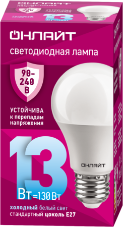 Лампа светодиодная 90 402 OLL-A60-13-230-6.5K-E27 (PRO 90-240В) ОНЛАЙТ 90402 Лампа светодиодная 90 402 OLL-A60-13-230-6.5K-E27 (PRO 90-240В) ОНЛАЙТ 90402