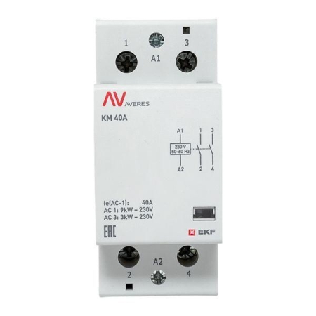 Контактор модульный КМ 40А 2NО 230В AC (2 мод.) AVERES EKF km-av-2-40-20-230V Контактор модульный КМ 40А 2NО 230В AC (2 мод.) AVERES EKF km-av-2-40-20-230V