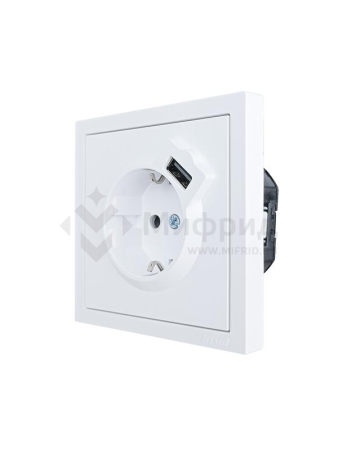 Розетка 1-м ZIMA IP20 + USB с заземл. механизм бел. LEZARD 704-0288-181