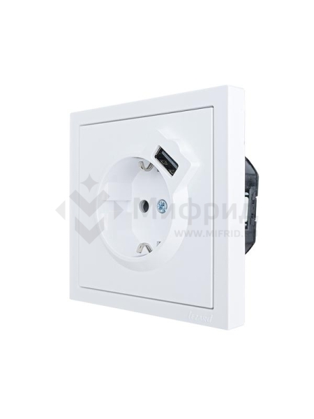 Розетка 1-м ZIMA IP20 + USB с заземл. механизм бел. LEZARD 704-0288-181