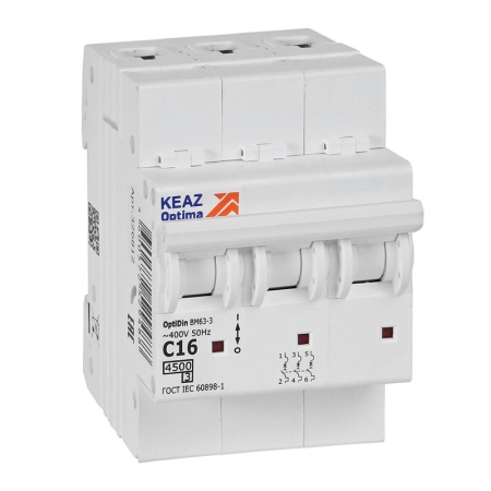 Выключатель автоматический модульный 3п C 16А OptiDin BM63-3C16-4.5-УХЛ3 КЭАЗ 326812
