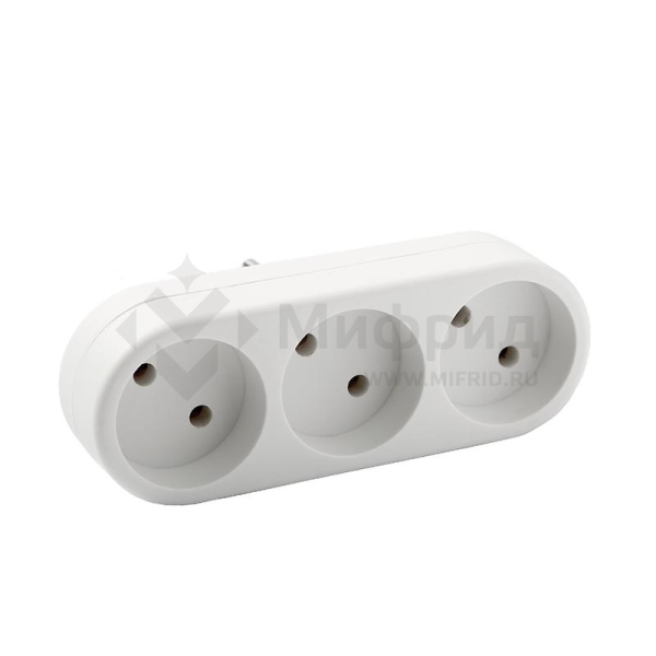 Разветвитель 3-м без заземл. 10А 2200Вт 250В плоский бел. DОМТОК 2655